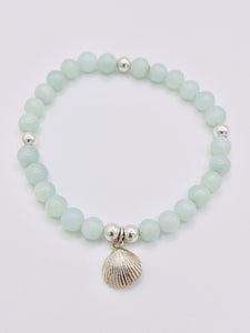 Chunky beaded shell bracelet aqua blue.