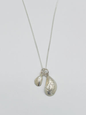 Double mussel shell necklace.