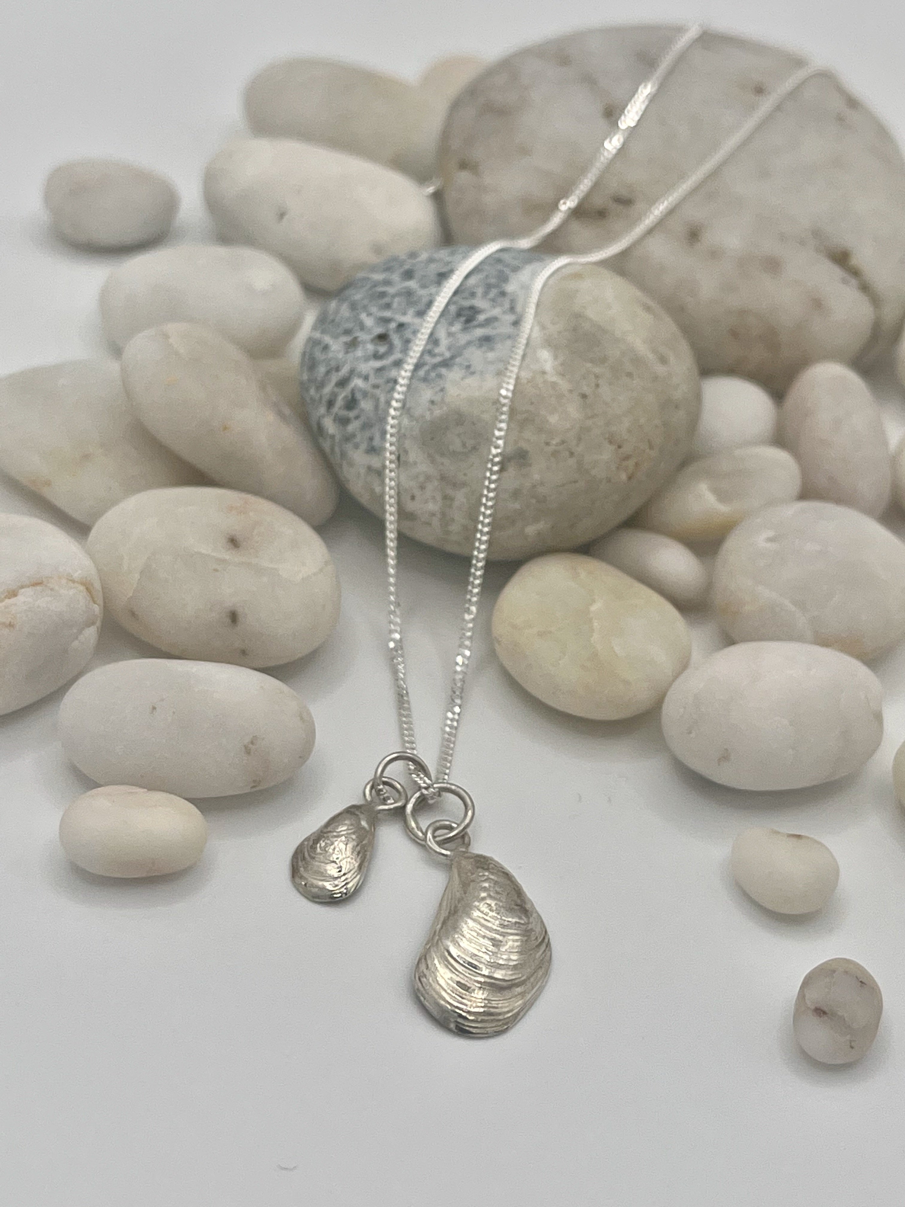 Double mussel shell necklace.