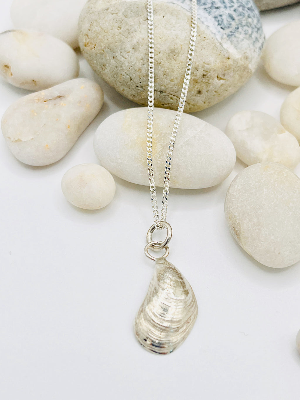 Silver Mussel Shell necklace.