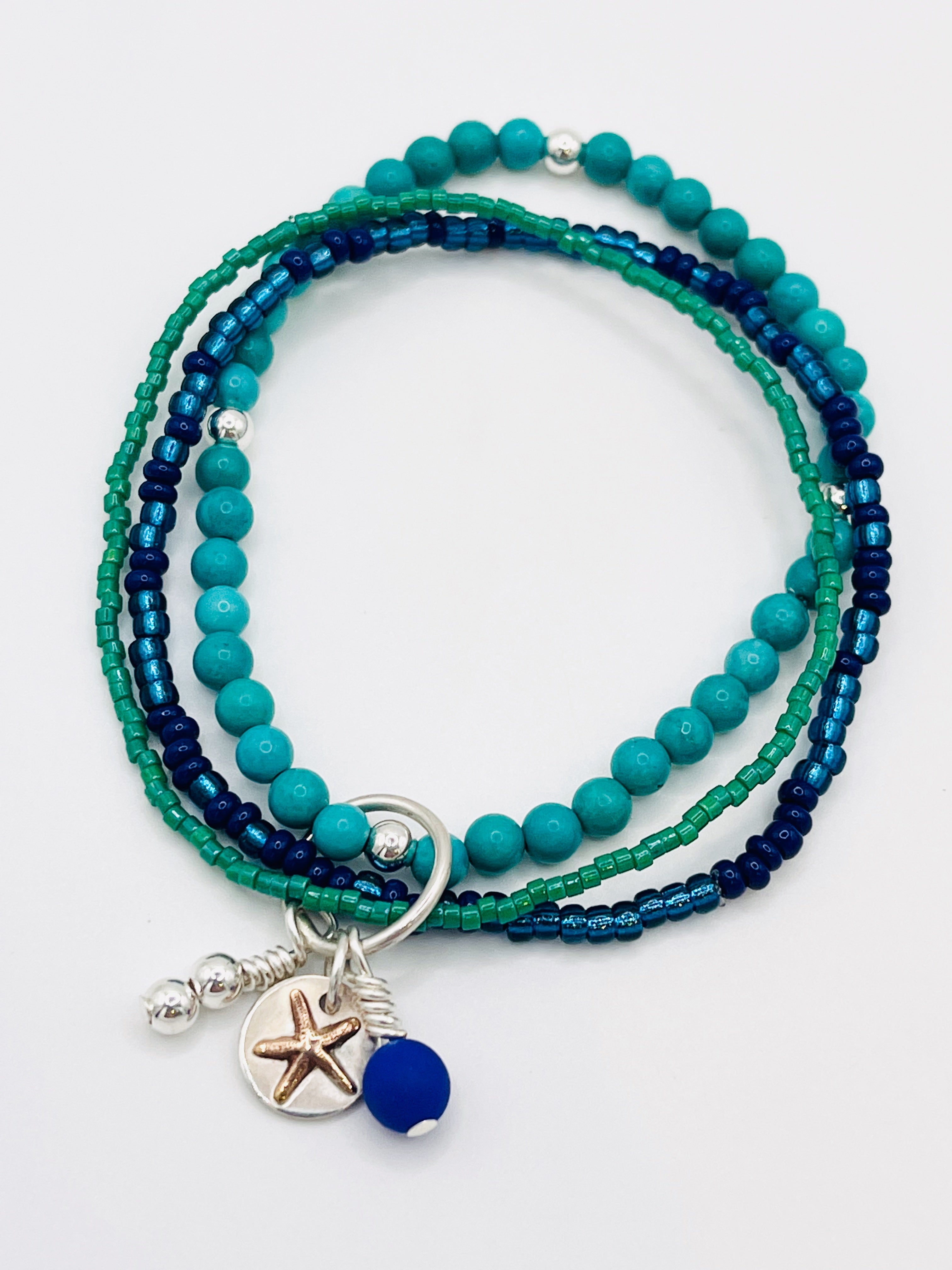 Multi stacking beaded bracelet in Turquoise.